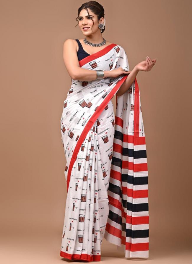 Cotton Multi Colour Casual Wear Printed Saree